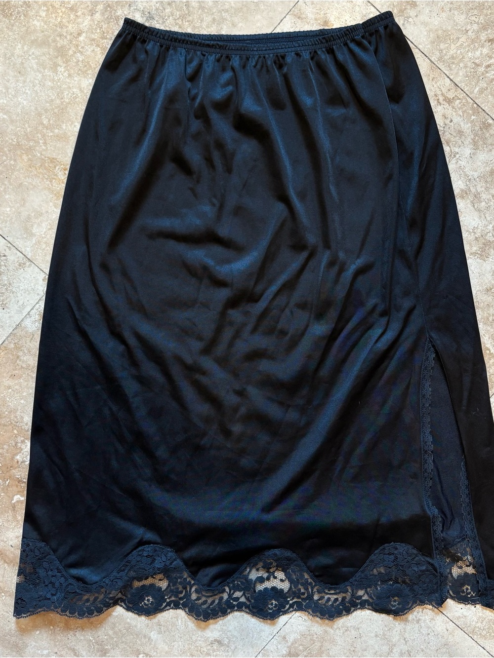 Vintage Italian Black midi skirt with Lace Hem - Women Intimates & Sleepwear